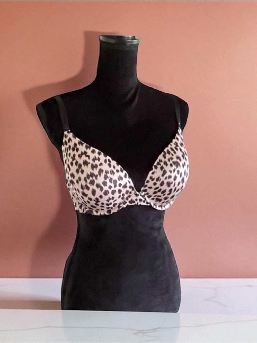 Victoria’s Secret black nude leopard print Demi Uplift underwire lingerie bra36D